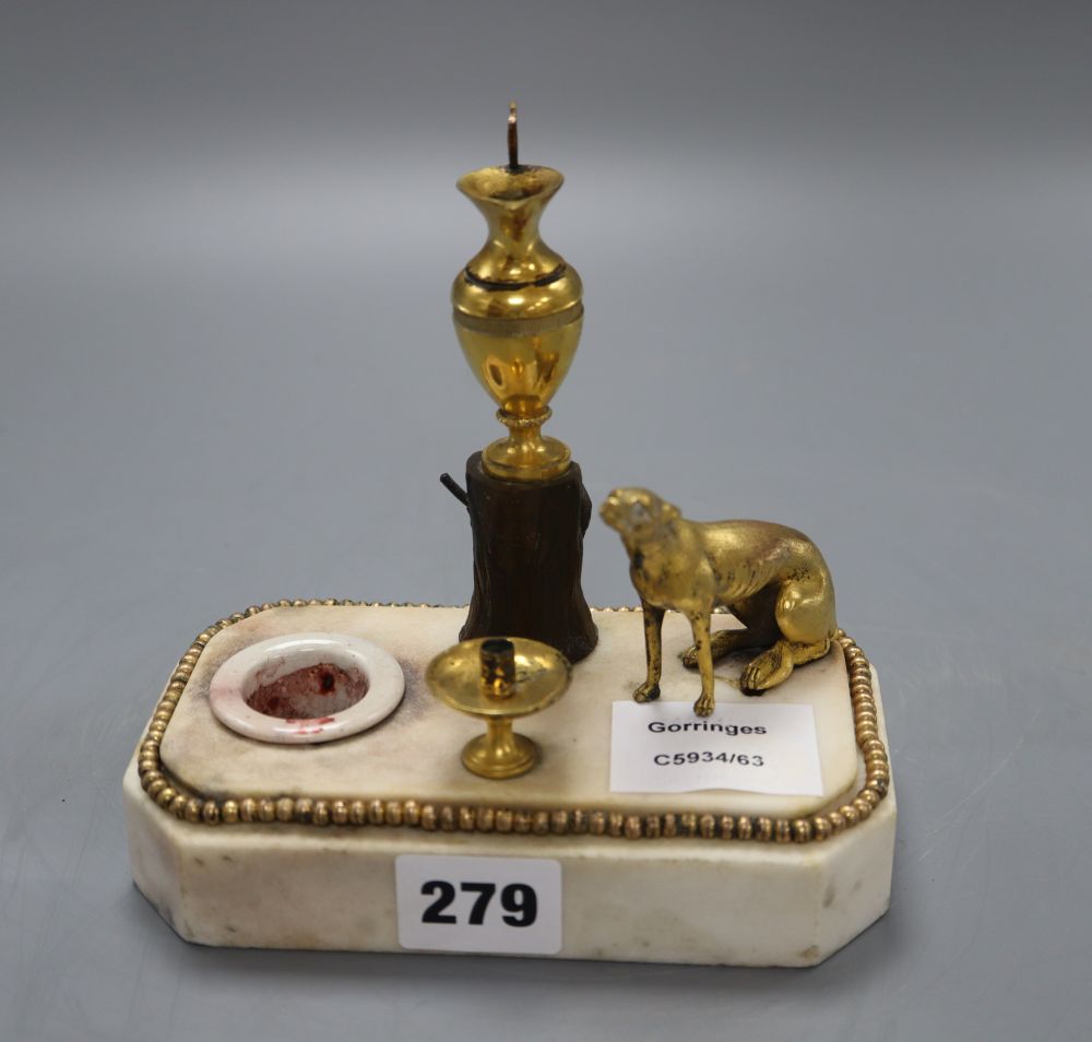 A Weekes marble and gilt metal inkwell, height 14.5cm